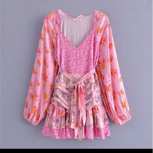 BOHEMIAN LOVE SHACK STYLE PINK FLORAL DRESS - Picture 14 of 16
